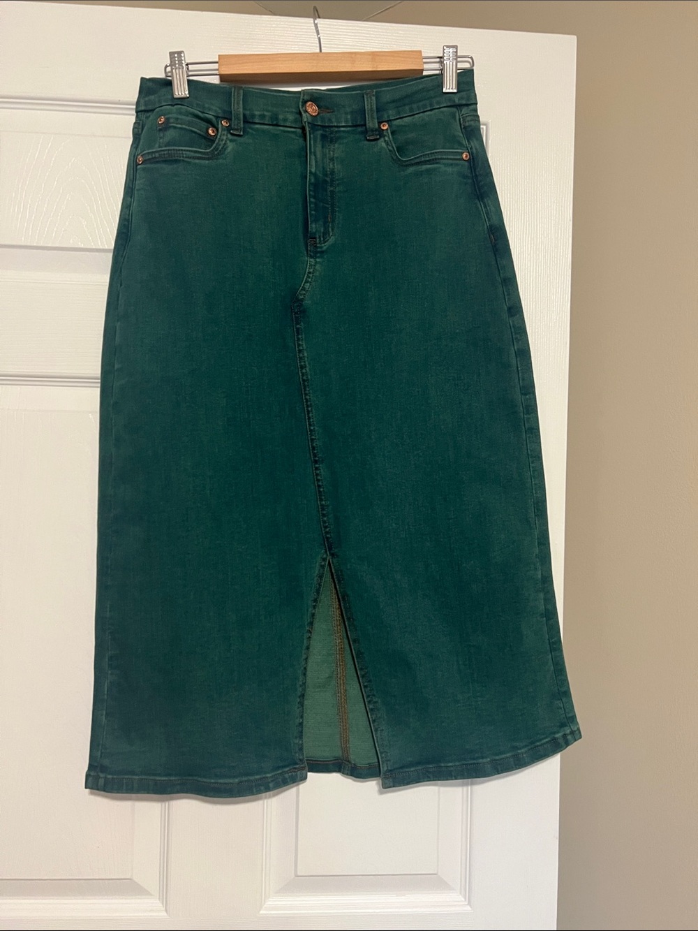 Canyon retreat teal Denim Midi Skirt with Front Slit